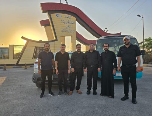 The volunteer work team at Basra Engineering Technical College provide services to visitors at the border port of Shalamja.